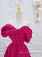 Fuchsia High Low Off Shoulder Party Dress, High Low Formal Prom Dress Formal Dress