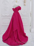 Fuchsia High Low Off Shoulder Party Dress, High Low Formal Prom Dress Formal Dress