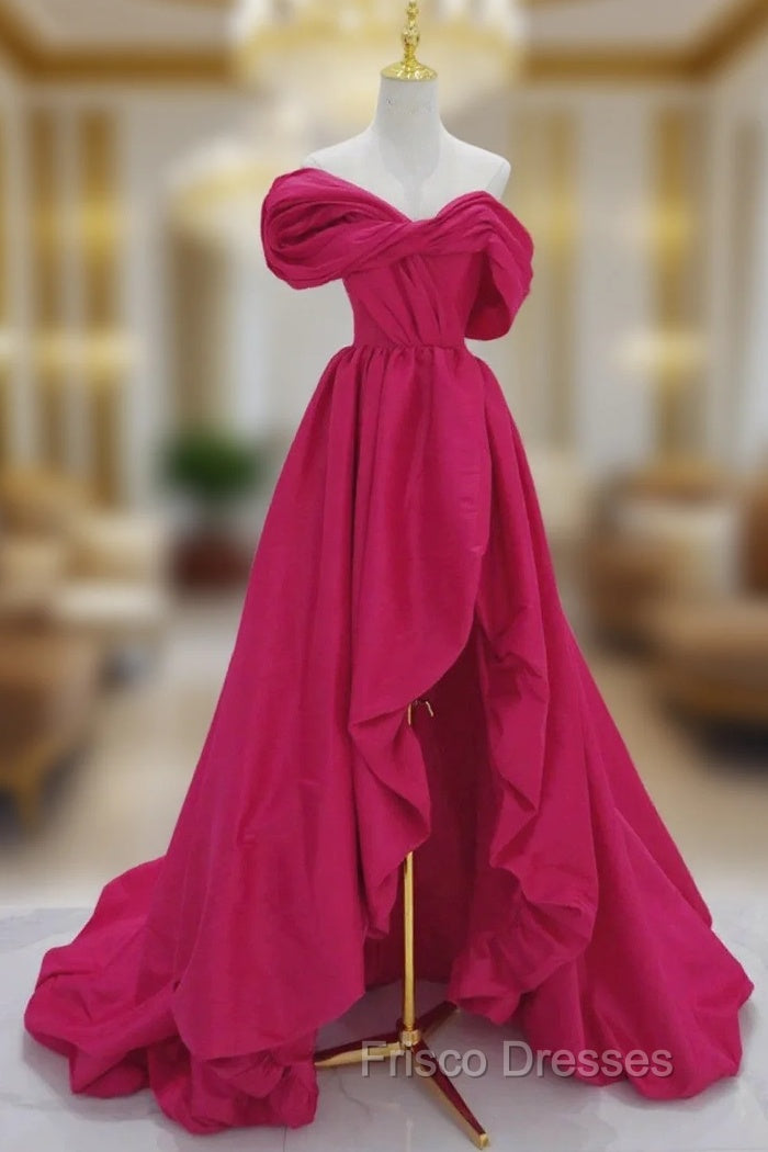 Fuchsia High Low Off Shoulder Party Dress, High Low Formal Prom Dress Formal Dress Main image