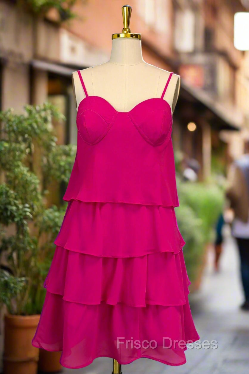 Fuchsia Homecoming Dress Sweetheart A-line Spaghetti Straps Mini Cocktail Party Dress for Teens Main image