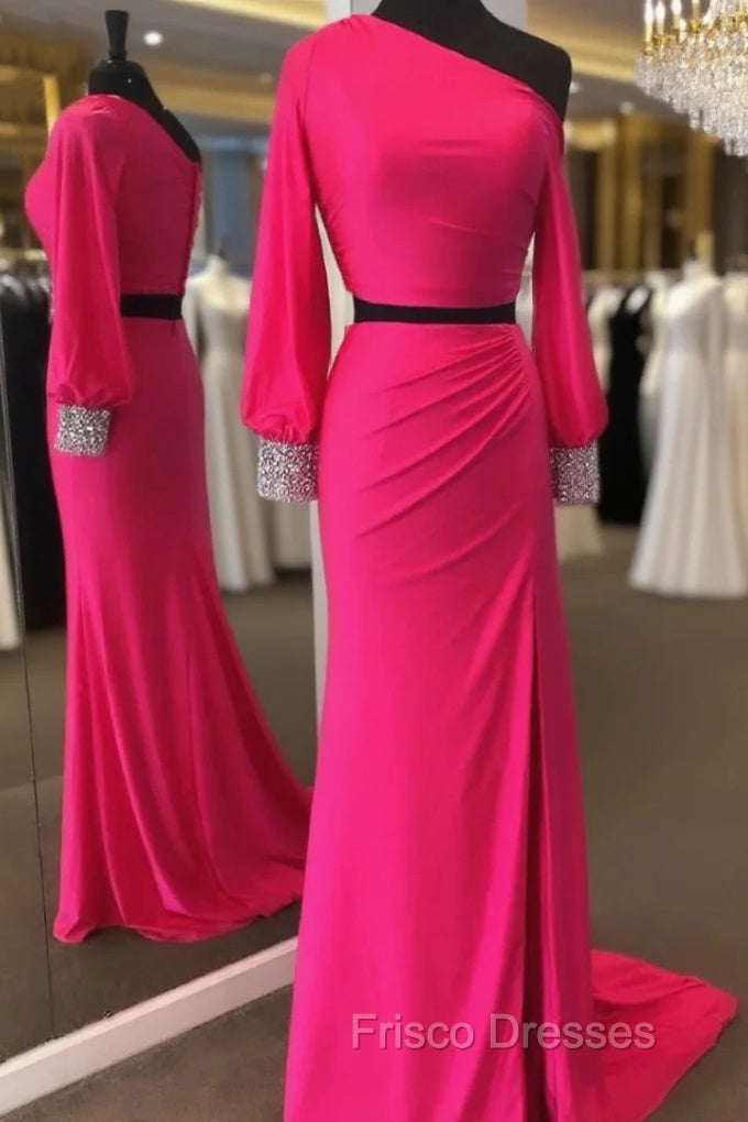 Fuchsia Mermaid Long Sleeve Formal Prom Dress