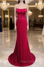 Fuchsia Mermaid Velvet Strapless Formal Prom Dress