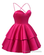 Fuchsia Satin Homecoming Dresses Sweetheart Neck Tiered Short Graduation Dresses
