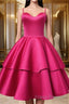 Fuchsia Satin Homecoming Dresses Sweetheart Neck Tiered Short Graduation Dresses
