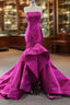 Fuchsia Satin Mermaid  Pleats Formal Prom Dress