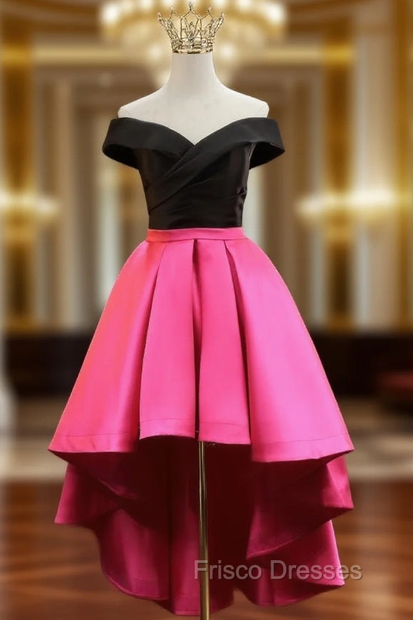 Fuchsia Satin Off the Shoulder  Formal Prom Dress