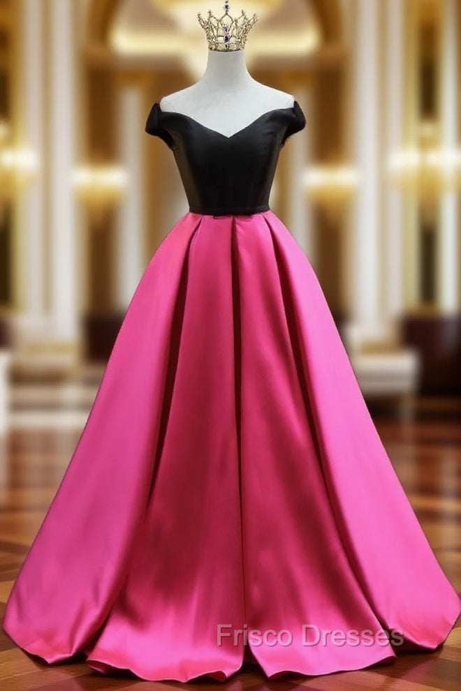 Fuchsia Satin Off the Shoulder Formal Prom Dress