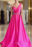 Fuchsia Satin One Shoulder Pleats Formal Prom Dress