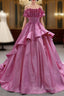 Fuchsia Satin Strapless Pleats Formal Prom Dress