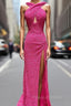 Fuchsia Sequins Backless Formal Prom Dress
