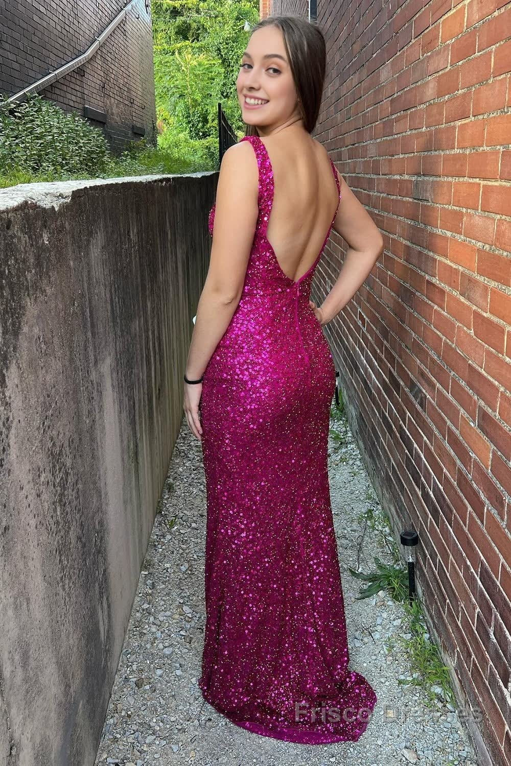 Fuchsia Sequins Backless Sheath Prom Dress Secondary image