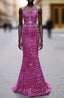 Fuchsia Sequins Spaghetti Straps Formal Prom Dress
