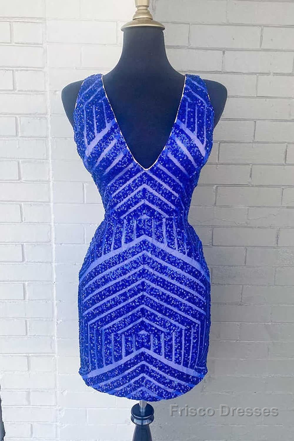 Fuchsia Sequins V-Neck Tight Homecoming Dress