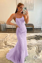 Fuchsia Spaghetti Straps Appliques Prom Dress