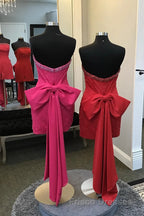 Fuchsia Strapless Beaded Bodycon Short Homecoming Dress with Bow
