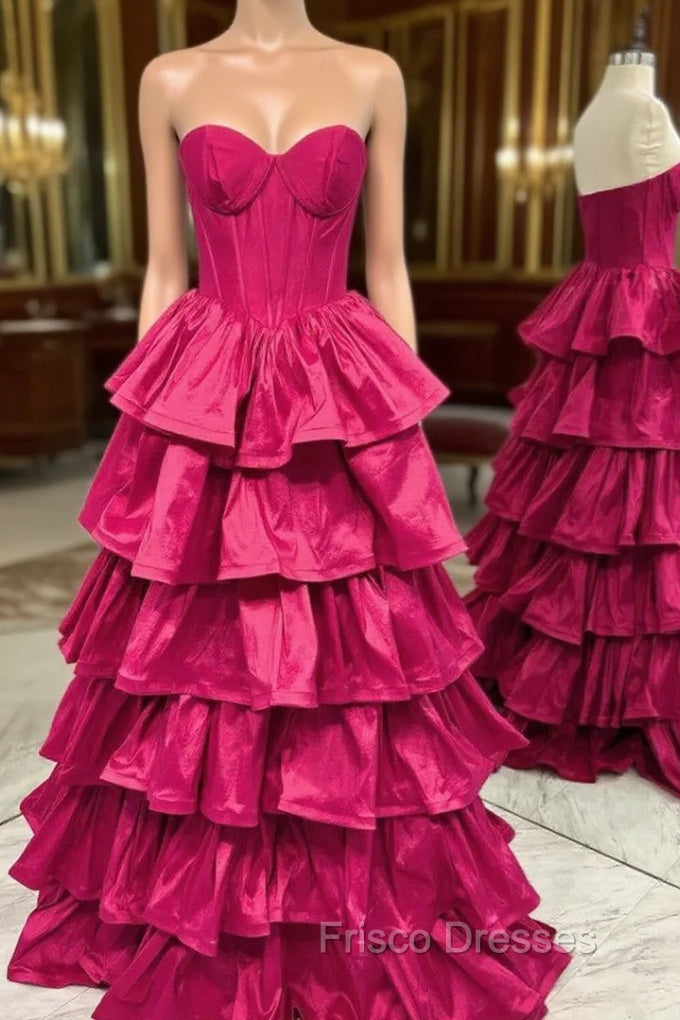 Fuchsia Strapless Tiers Formal Prom Dress Main image