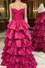 Fuchsia Strapless Tiers Formal Prom Dress