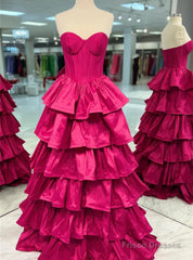 Fuchsia Strapless Tiers Prom Dress