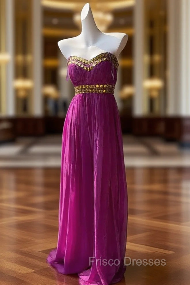 Fuchsia Sweetheart Neckline Retro Chiffon Ball Gown Bright Wedding Dress Main image