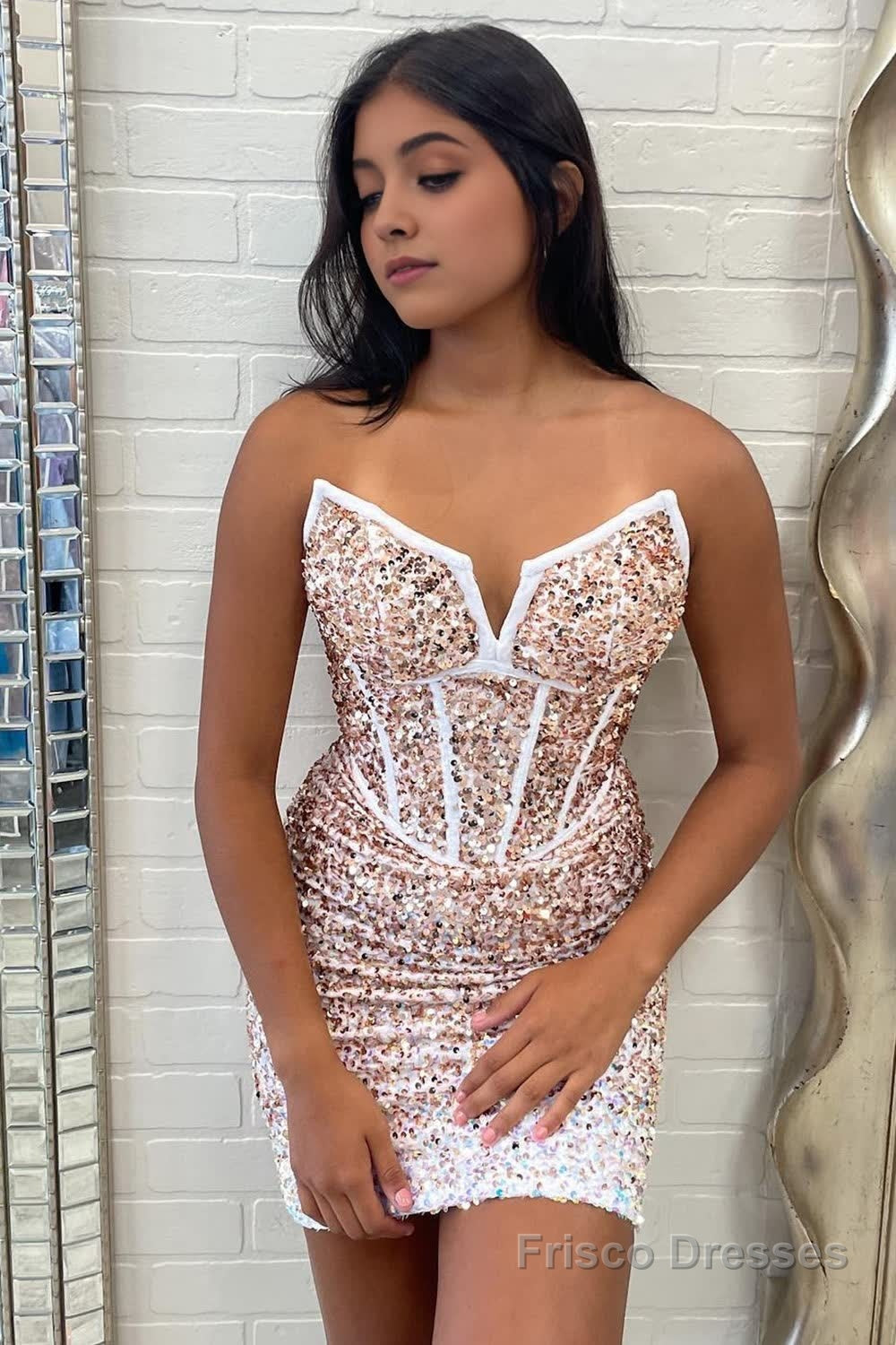 tight short homecoming dresses Tight Short Homecoming Dresses with Beads, Lace Up Bodycon Party Dress –  MyGirlProm.com main image 0