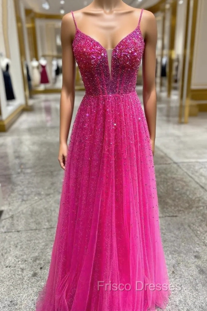 Fuchsia Tulle Spaghetti Straps Formal Prom Dress Main image