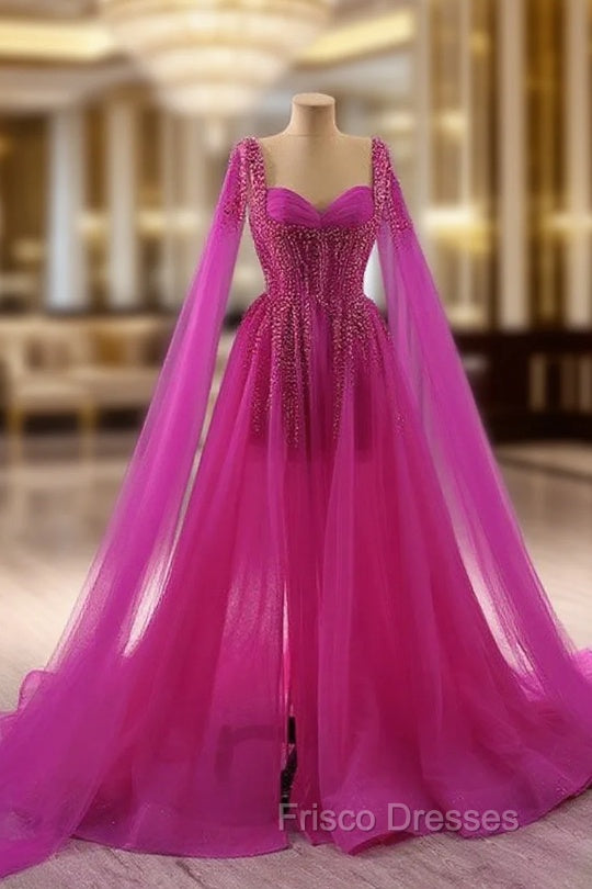 Fuchsia Tulle Square Beading Formal Prom Dress Main image
