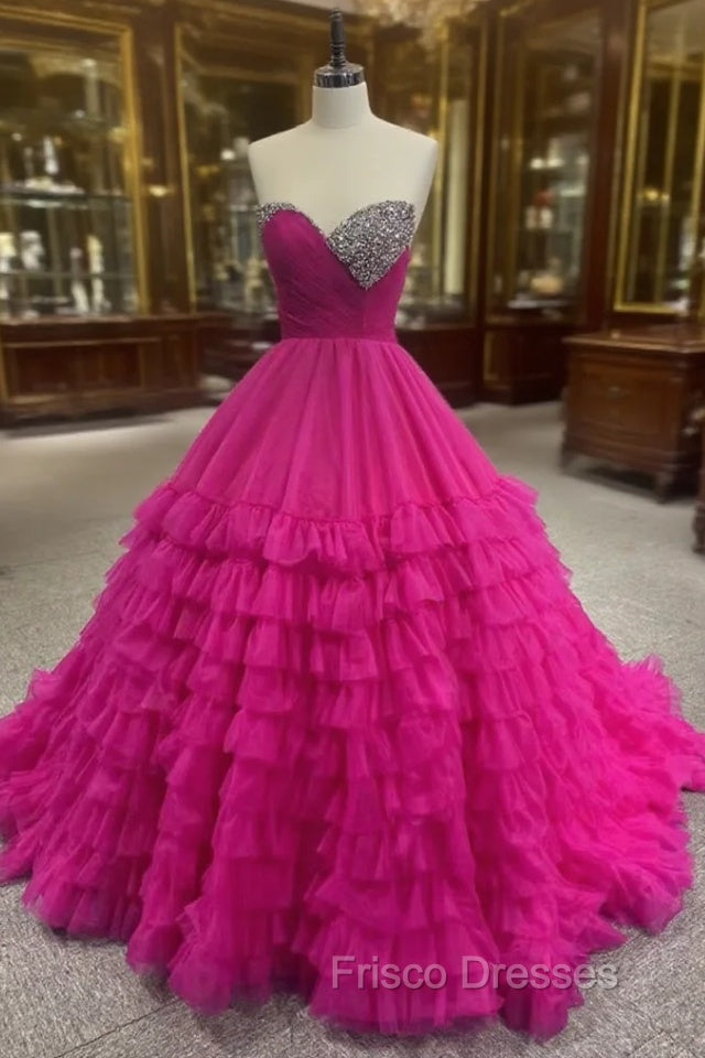 Fuchsia Tulle Sweetheart Beading Formal Prom Dress