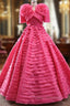 Fuchsia V-neck Tiers Formal Prom Dress With Jacket
