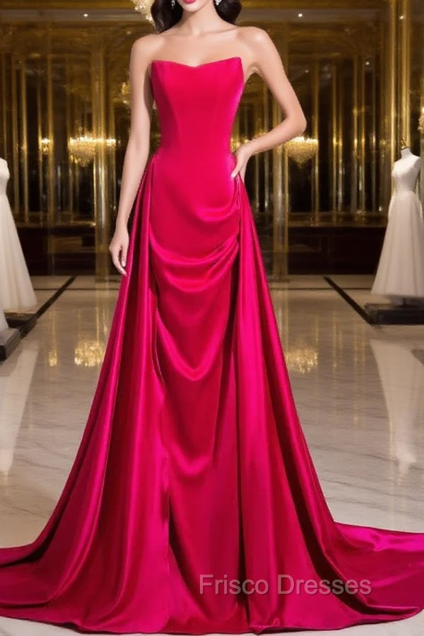 Fuchsia Velvet Satin Strapless Pleats Formal Prom Dress Main image