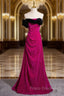 Fuchsia Velvet Strapless Pleats Formal Prom Dress