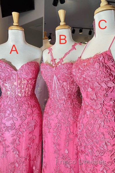 Gorgeous Hot Pink Lace Appliques Long Formal Prom Dress Secondary image