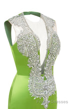 V-Neck Mermaid Brush Train Hollow Sleeveless Beading Evening Dresses