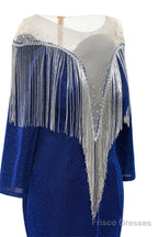 Deep V-neck Shiny Royal Blue Prom Dresses Long sleeves Mermaid Evening Party Dresses