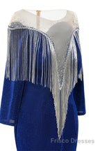 Deep V-neck Shiny Royal Blue Long sleeves Mermaid Formal Prom Dresses