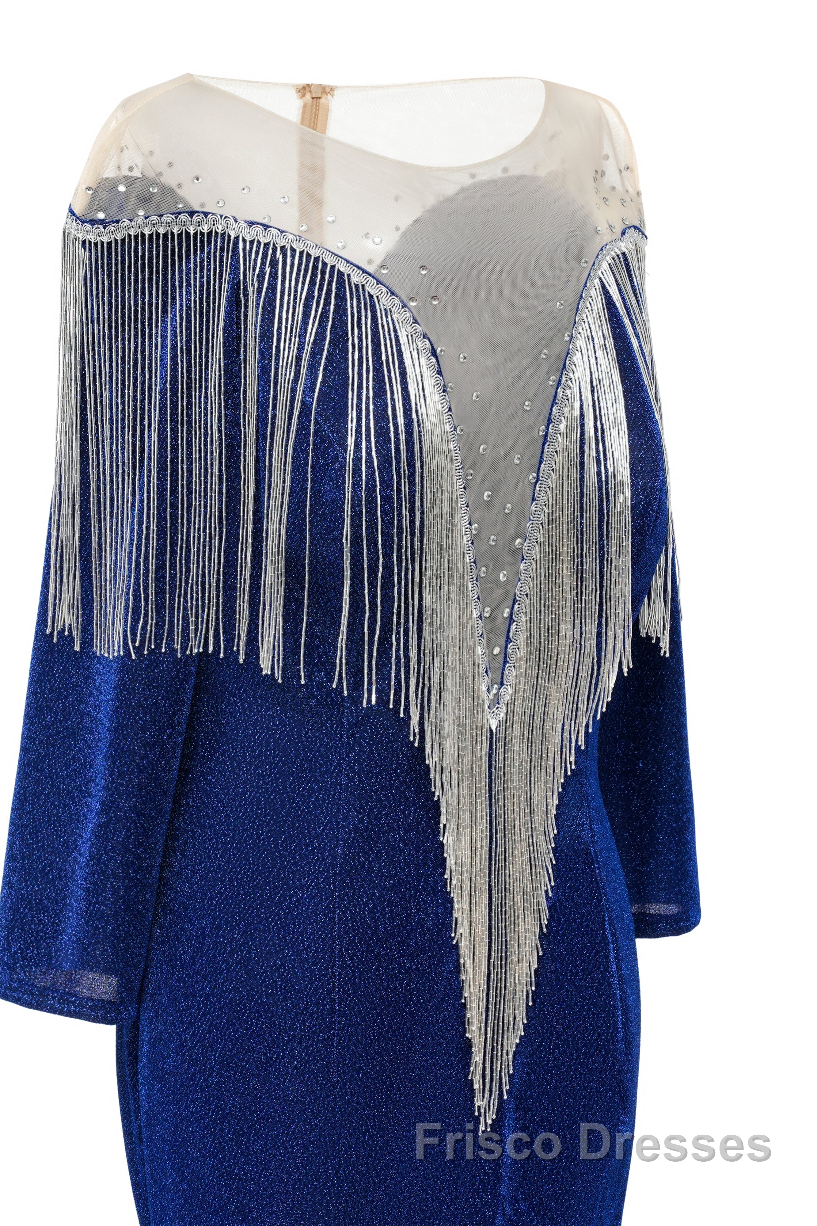 Deep V-neck Shiny Royal Blue Long sleeves Mermaid Formal Prom Dresses