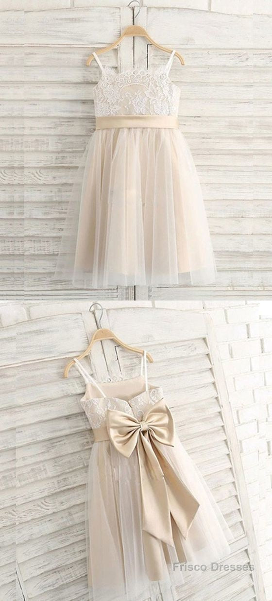 A Line Spaghetti Straps Light Champagne Flower Girl Dress With Lace Main image