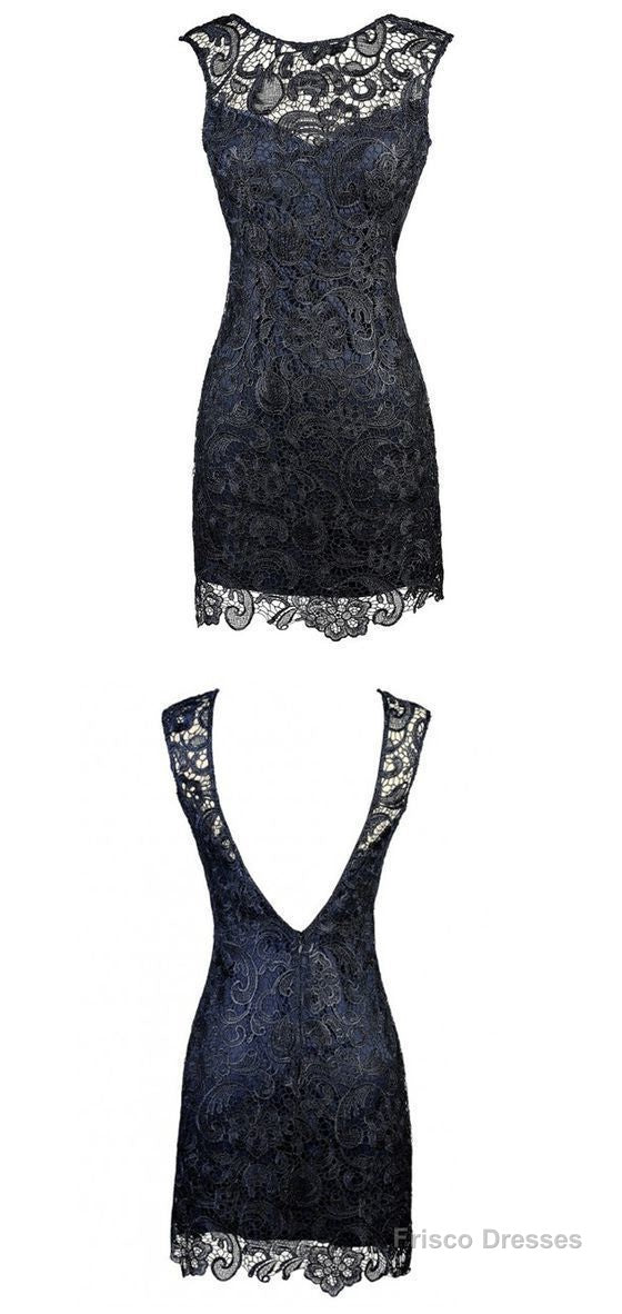 Sheath Bateau Backless Short Navy Blue Lace Mother Of The Bride Dress Main image