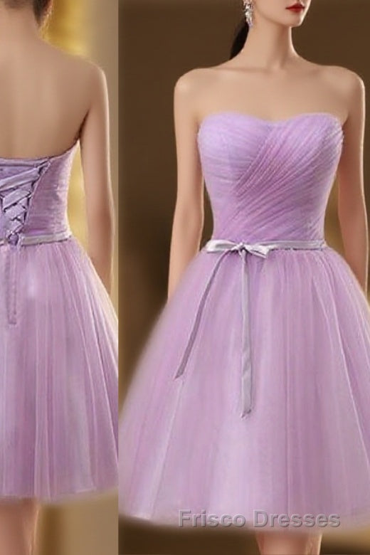 Lavender Homecoming Dress, Sweetheart Short Formal Prom Party Dress, Ruched With Sash Bridesmaid Dress