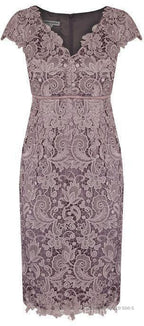 Sheath V Neck Cap Sleeves Lace Empire Mother Of The Bride Dress With Sash
