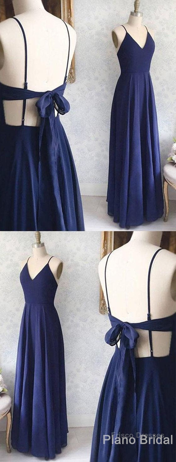 Great Evening Dresses, Backless Sexy Spaghetti Straps Backless Navy Blue Chiffon A Line Floor Length Prom Dress Secondary image