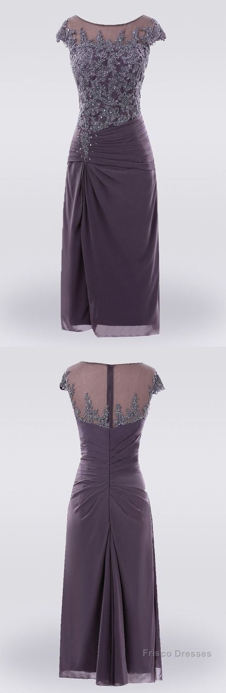 Purple Knee Length Lace Mother Of The Bride Dress With Sleeves Custom Size Main image