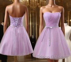 Youthful Lavender Homecoming Dress, Sweetheart Short Formal Prom Party Dress, Ruched With Sash Bridesmaid Dress