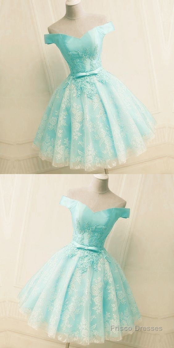 Green Off The Shoulder Appliques Short Homecoming Dress