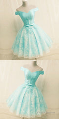 Green Off The Shoulder Appliques Short Homecoming Dress