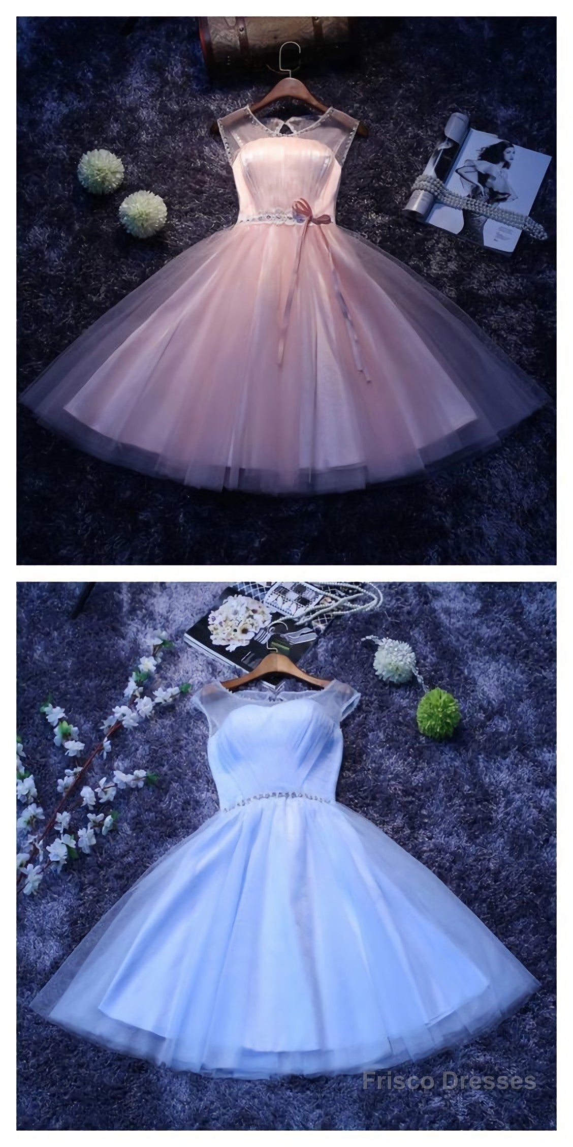 Vintage Round Neck Knee Length Beading Waist Homecoming Dresses Main image