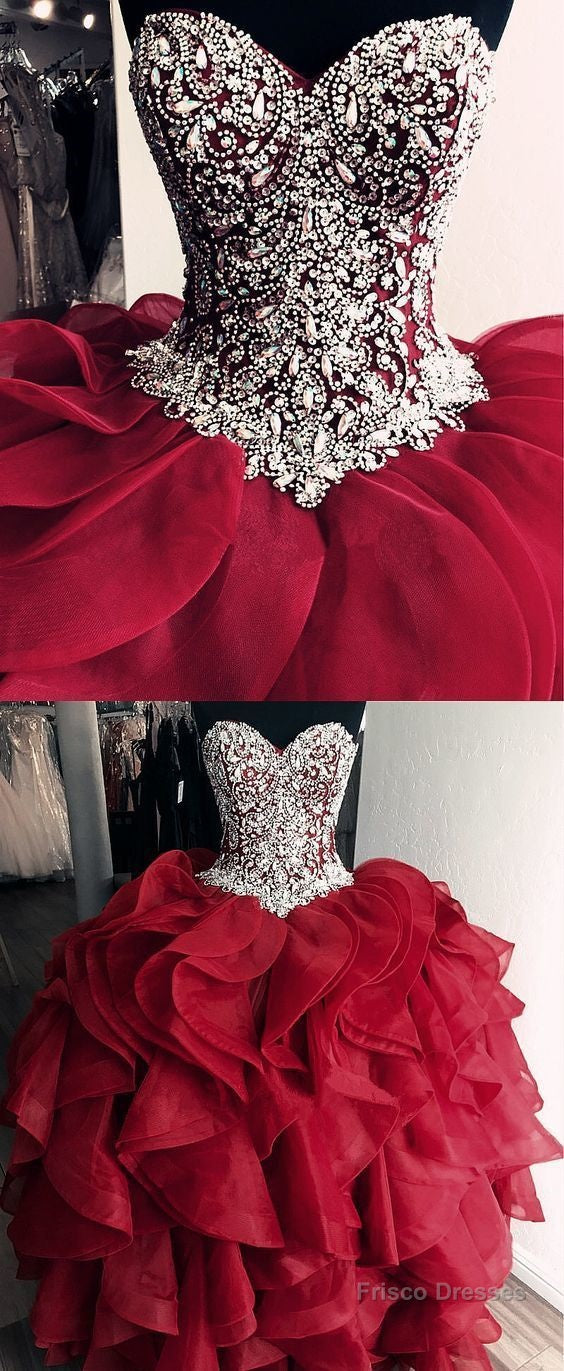 Burgundy Quinceanera Dress, Ball Gowns Crystal Beaded Bodice Corset Main image