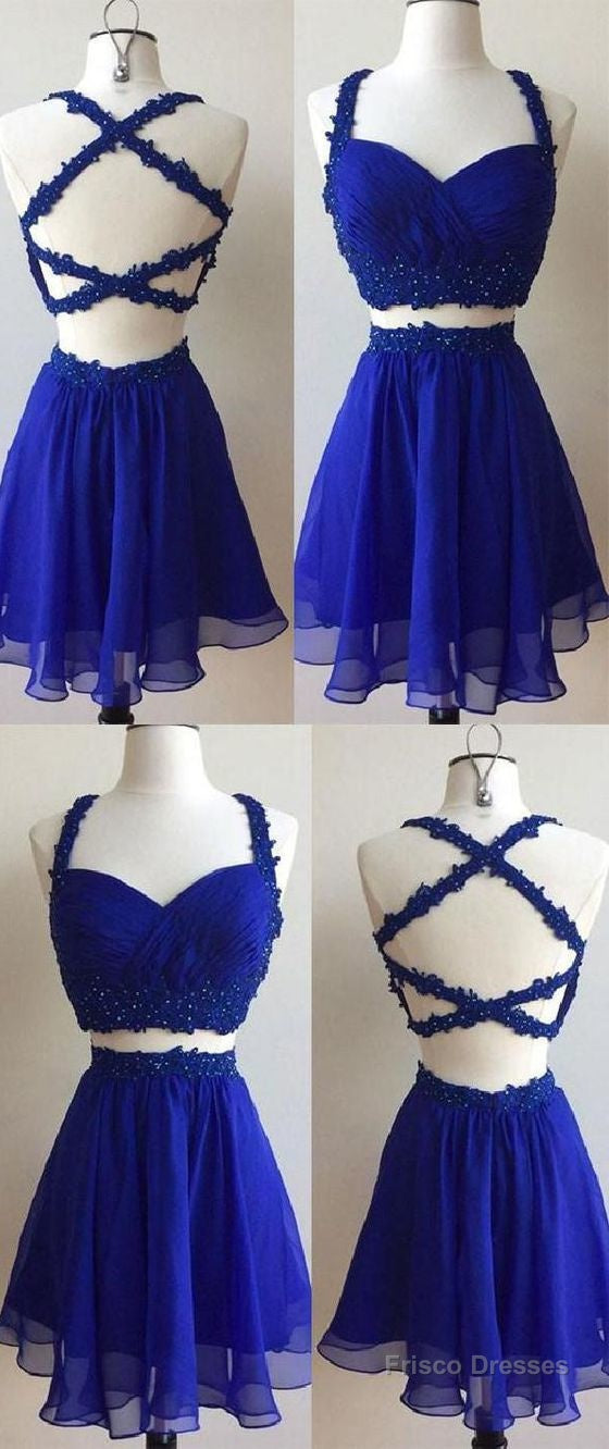 Cute Homecoming Dress, Blue Two Pieces Lace Short Prom Dress, Cute Homecoming Dress Main image
