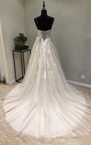 Garden Style Tulle Spaghetti Sleeveless Corset Back Wedding Dress With Appliques Elegant Secondary image