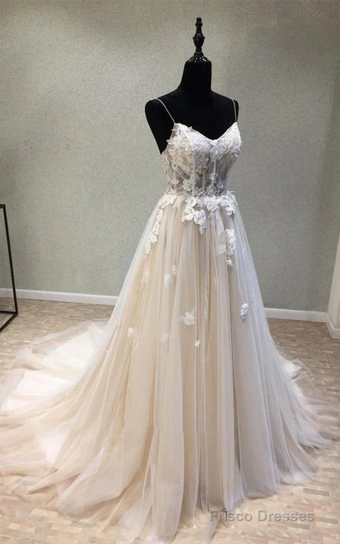 Garden Style Tulle Spaghetti Sleeveless Corset Back Wedding Dress With Appliques Elegant Main image