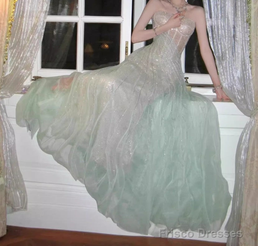 Gentle A-Line Sequined Tulle Strapless Long Prom Dress Adult Ceremony Prom Dress Secondary image